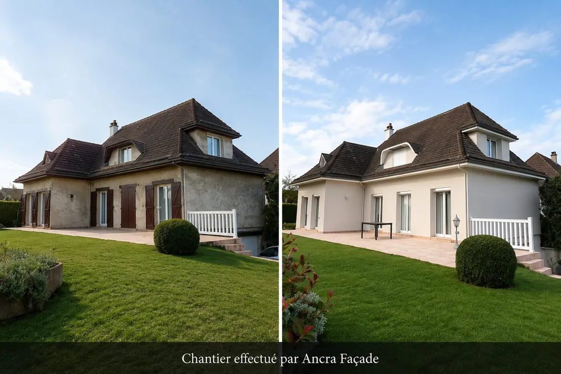 Exemple de ravalement de façade réalisé par Ancra Façade
