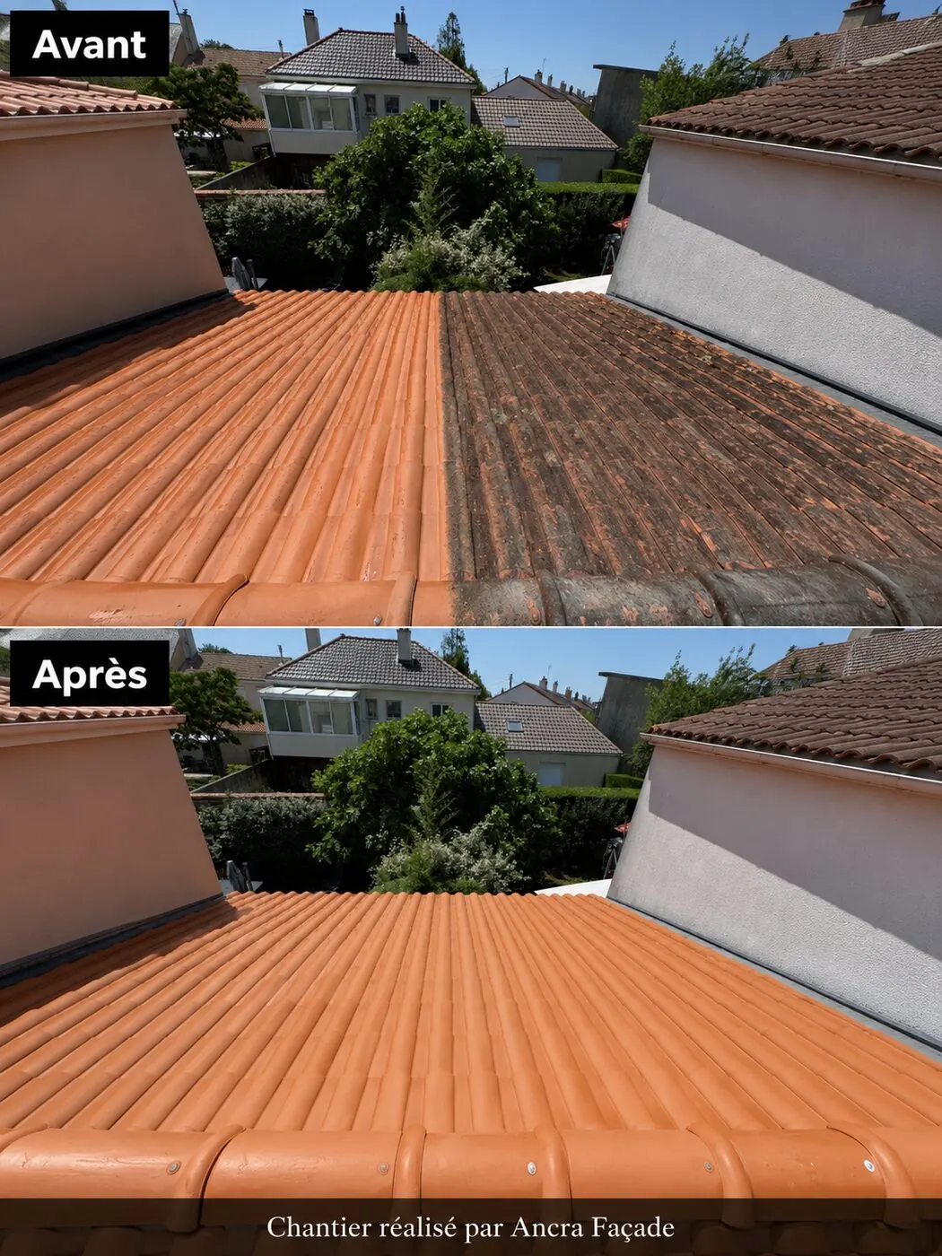 Traitement de toiture, démoussage avant/après